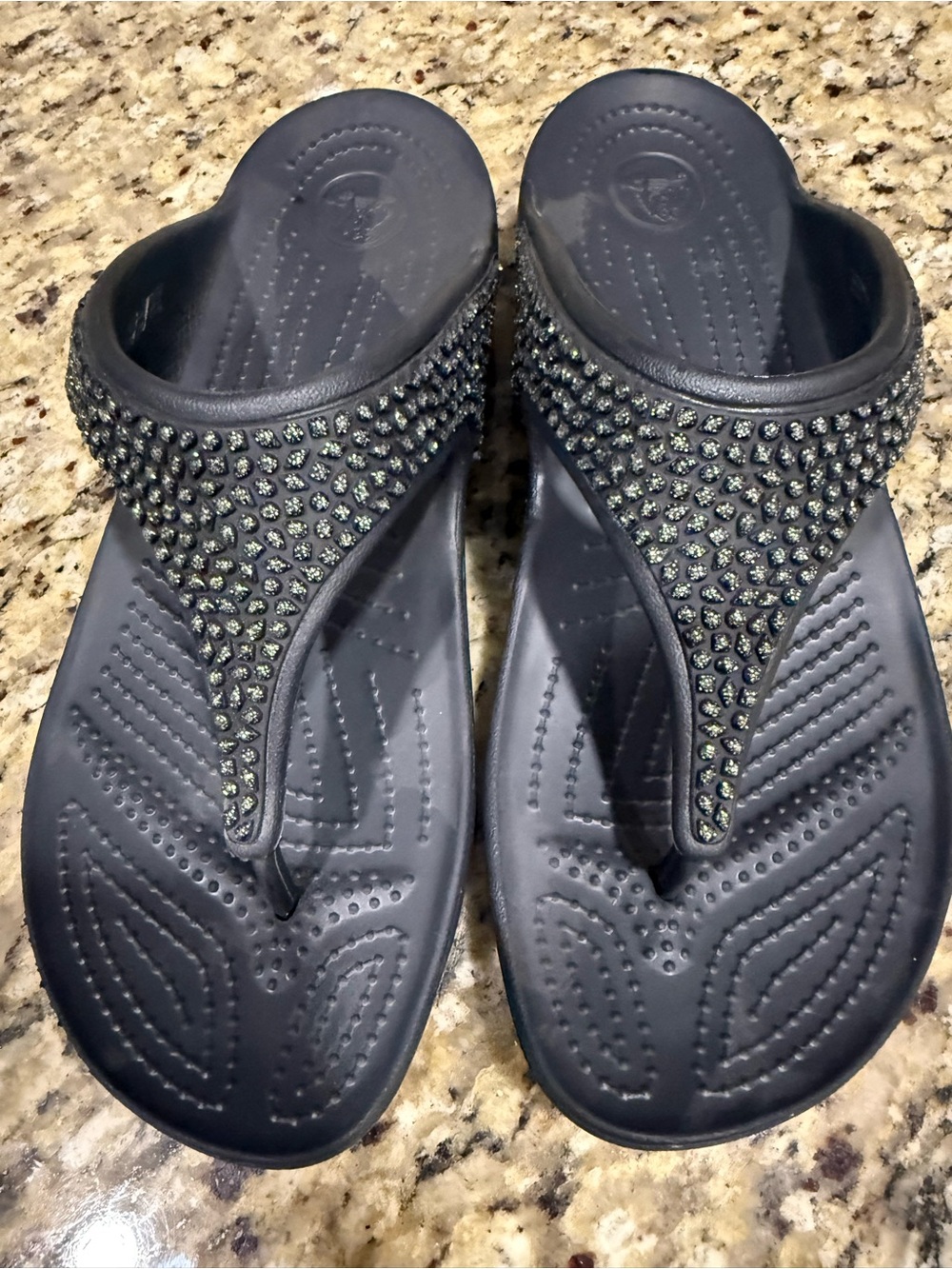 CROCS Black Jeweled Flip Flop Sandals